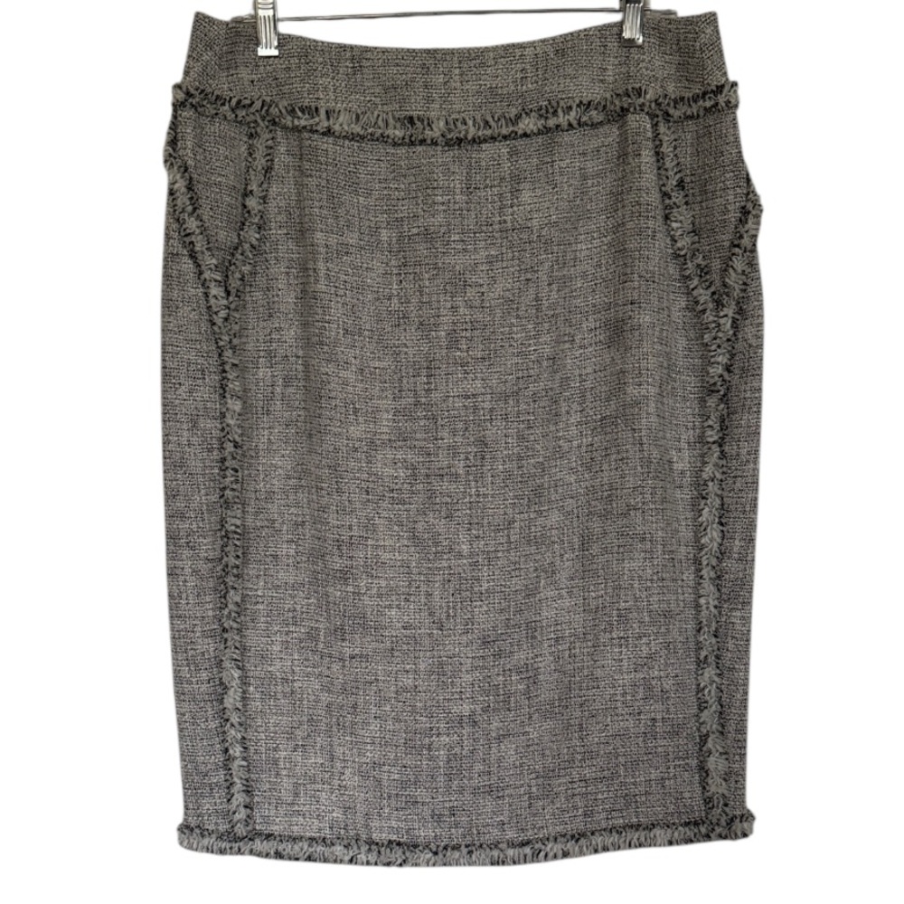MAGASCHONI Collection Ivory Grey Black Gold Lurex Tweed Pencil Skirt Size 14 NEW